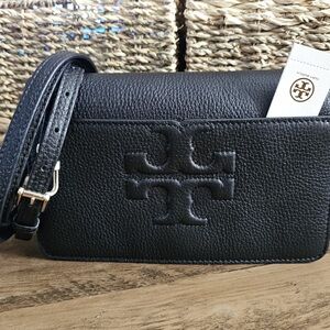 Tory Burch Black Leather Crossbody with Embossed Logo